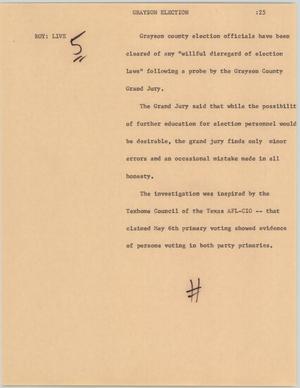 Primary view of object titled '[News Script: Grayson election]'.