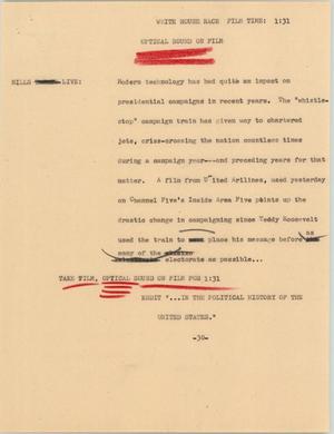 Primary view of object titled '[News Script: White house race]'.