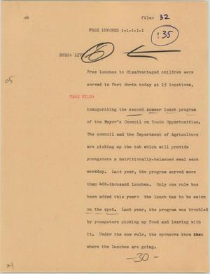 Primary view of object titled '[News Script: Free lunches]'.