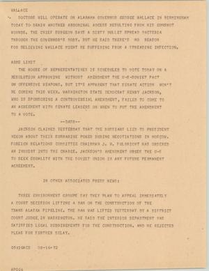 Primary view of object titled '[News Script: Wallace/ Arms Limit]'.