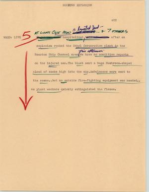 Primary view of object titled '[News Script: Houston explosion]'.