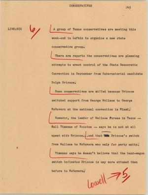 Primary view of object titled '[News Script: Conservatives]'.