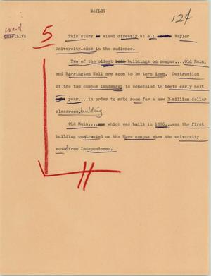 Primary view of object titled '[News Script: Baylor]'.