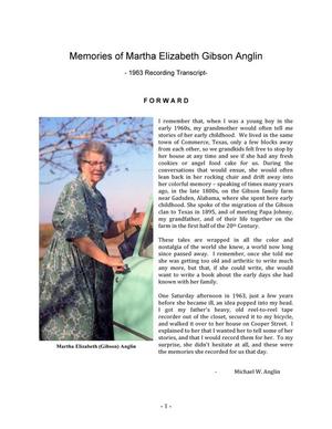 Primary view of object titled 'Memories of Martha Elizabeth Gibson Anglin'.