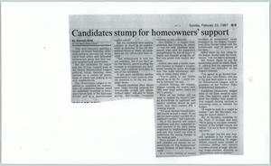 Primary view of object titled '[Clipping: Candidates stump for homeowners' support]'.