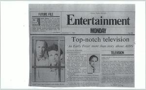 Primary view of object titled '[Clipping: Top-notch television: 'An Early Frost' more than a story about AIDS]'.