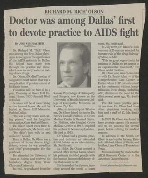 Primary view of object titled '[Clipping: Doctor was among Dallas' first to devote practice to AIDS fight]'.