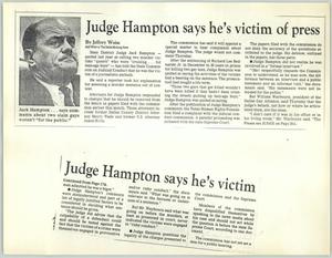 Primary view of object titled '[Clipping: Judge Hampton says he's victim of press]'.