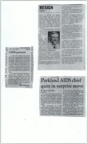 Primary view of object titled '[Clipping: Parkland AIDS chief quits in surprise move]'.