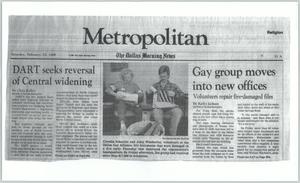 Primary view of object titled '[Clipping: Gay group moves into new offices: Volunteers repair fire-damaged files]'.
