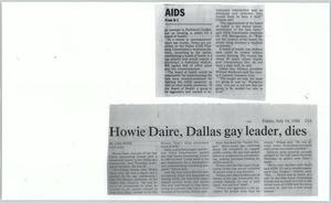 Primary view of object titled '[Clipping: Howie Daire, Dallas gay leader, dies]'.