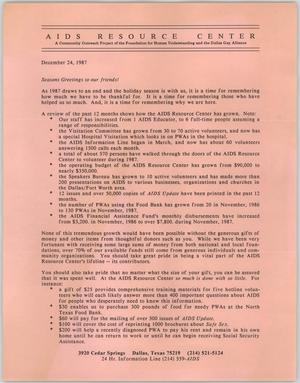 Primary view of object titled '[Letter from the AIDS Resource Center, December 24, 1987]'.
