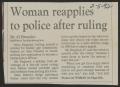 Thumbnail image of item number 1 in: '[Clipping: Woman reapplies to police after ruling]'.