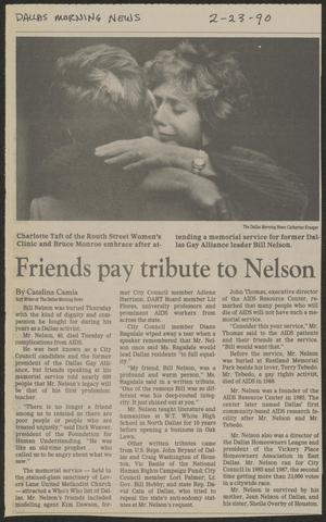 Primary view of object titled '[Clipping: Friends pay tribute to Nelson]'.