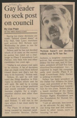 Primary view of object titled '[Clipping: Gay leader to seek post on council]'.