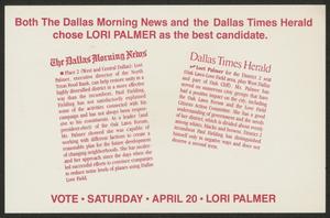 Primary view of object titled '[Postcard promoting Lori Palmer]'.