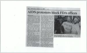 Primary view of object titled '[Clipping: AIDS protesters block FDA offices]'.