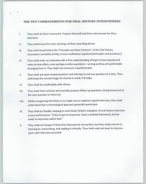 Primary view of object titled 'The Ten Commandments for Oral History Interviewers'.