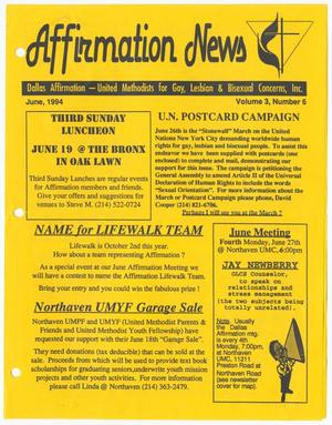 Primary view of object titled 'Affirmation News, Volume 3, Number 6, June 1994'.