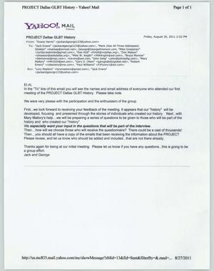 Primary view of object titled '[Email from Evans Harris to Dallas Way members, August 26, 2011]'.