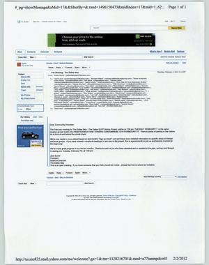 Primary view of object titled '[Email from Evans Harris to Dallas Way members, February 2, 2012]'.