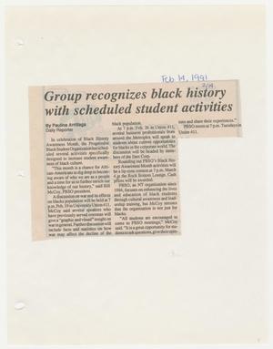 Primary view of object titled '[Clipping: Group recognizes black history with schedule student activities]'.