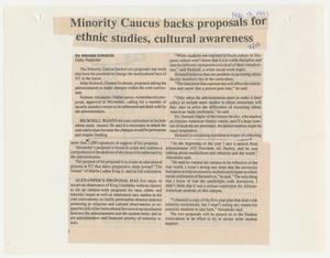 Primary view of object titled '[Clipping: Minority Caucus backs proposals for ethnic studies, cultural awareness]'.