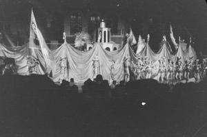 Primary view of object titled '[Photograph of a stage performance with draped fabric]'.