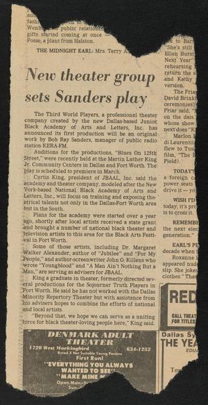 Primary view of object titled '[Clipping: New theater group sets Sanders play]'.