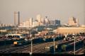 Photograph: [Train yard and the Fort Worth skyline]