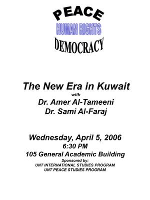 Primary view of object titled '[The New Era in Kuwait lecture poster]'.