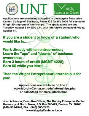 Primary view of object titled '[Wright Entrepreneur Internships 2006 flier]'.