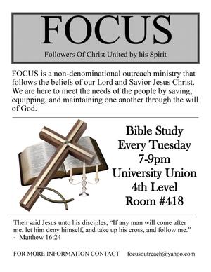 Primary view of object titled '[FOCUS Bible Study flier]'.