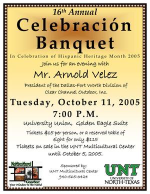 Primary view of object titled '[16th Annual Celebración Banquet flier]'.