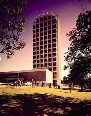 Primary view of object titled '[Photograph of CFO building at TWU]'.