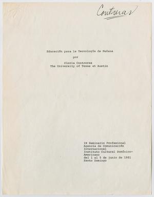 Página blanca, firmada por Contreras en la esquina superior derecha. El centro de la página  tiene el título del papel, la parte inferior derecha tiene la fecha y otra información en texto negro.