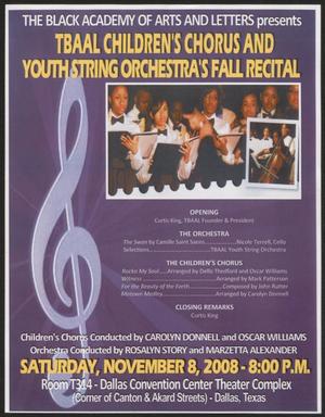 Primary view of object titled '[Flyer: Children's Chorus and Youth String Orchestra's Fall Recital]'.