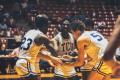 Photograph: [TCU basketball team huddle]