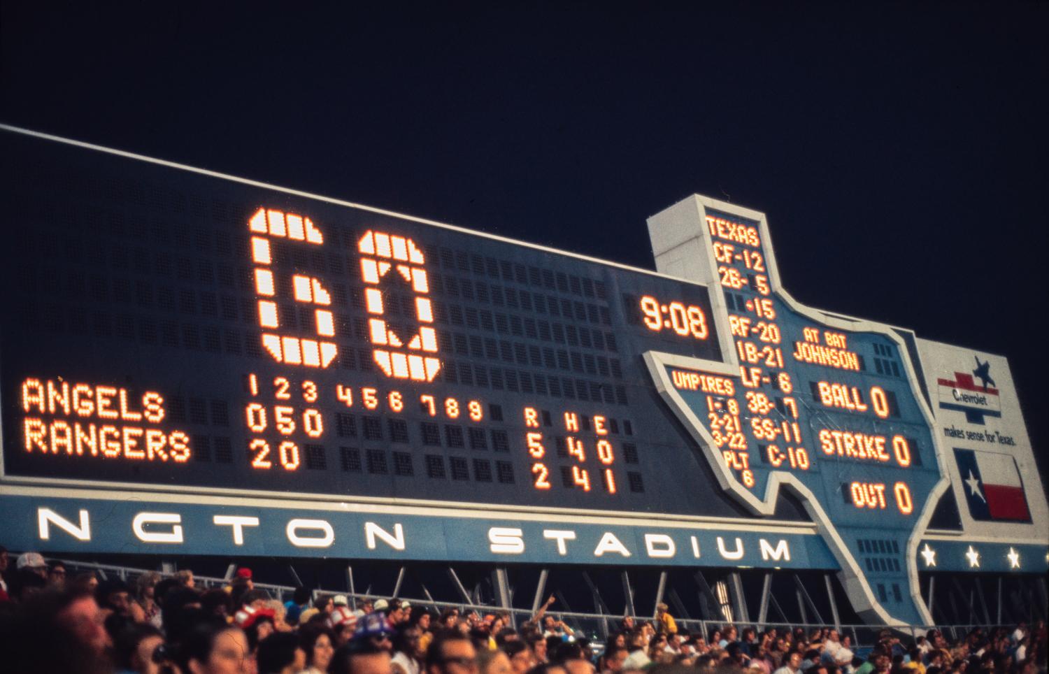 Scoreboard at Arlington Stadium] - The Portal to Texas History
