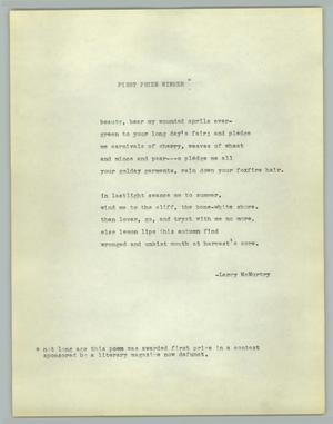 Página blanca llena con texta de un poema. La página tiene el título Ganador del primer premio y sigue el poema escrito por el autor Larry McMurtry.