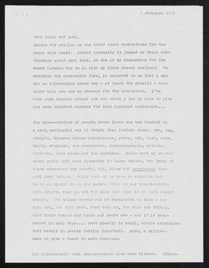 Primary view of object titled '[Letter from Tisie to Molly Behannon and Lory Masters, February 9, 1990]'.