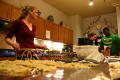 Photograph: [Julie McClellan and students in kitchen]