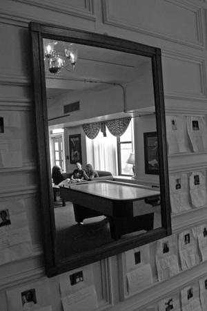 Primary view of object titled '[Mirror in Bruce Hall common area]'.