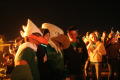 Primary view of [Students posing with Scrappy at UNT bonfire]