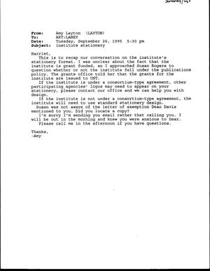 Primary view of object titled '[Letter from Amy Layton to Harriet Laney, September 26, 1995]'.