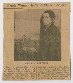 Primary view of object titled '[Clipping: Brady Woman is Wild Flower Expert]'.