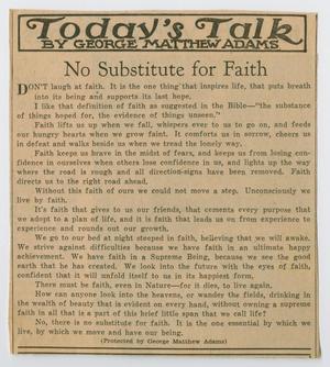 Primary view of object titled '[Clipping: Today's Talk - No Substitute for Faith]'.