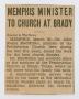 Primary view of [Clipping: Memphis Minister to Church at Brady]