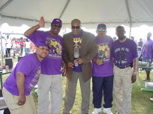 Primary view of object titled '[Omega Psi Phi alumni members at UNT tailgate]'.