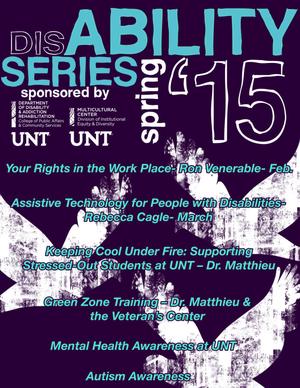 Primary view of object titled '[Flyer: UNT Disability Series Spring '15]'.